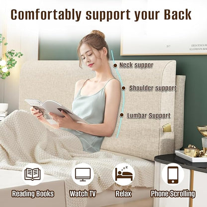 Upholstered King Headboard, No Tools Needed, Wall Mounted Headboard with Removeable Washable Linen, Multi-Functional Backrest (Beige)
