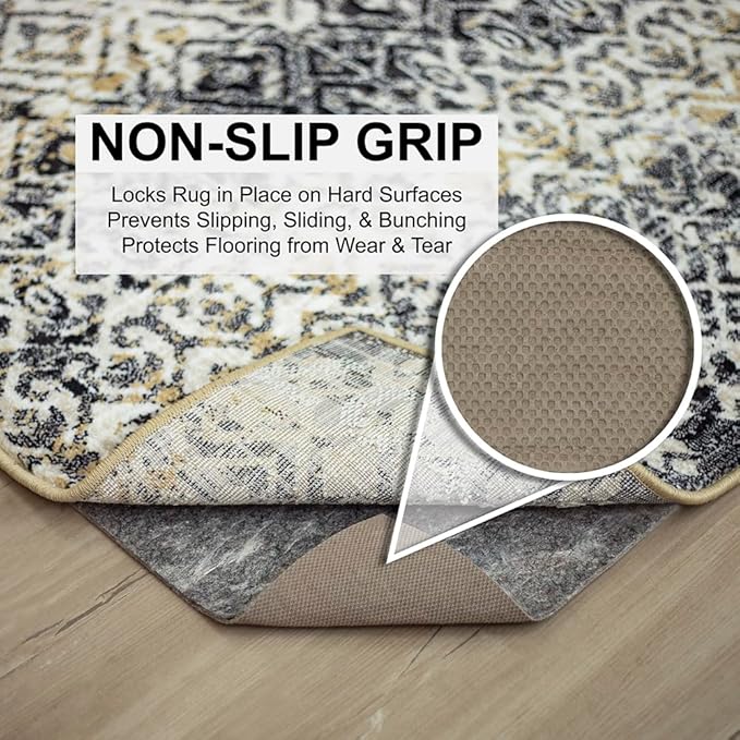 Mohawk Home 4' 10" Round Non Slip Grip Rug Pad 3/8" Thick Dual Surface Felt Cushion + Rubber Gripper - Safe for All Floors