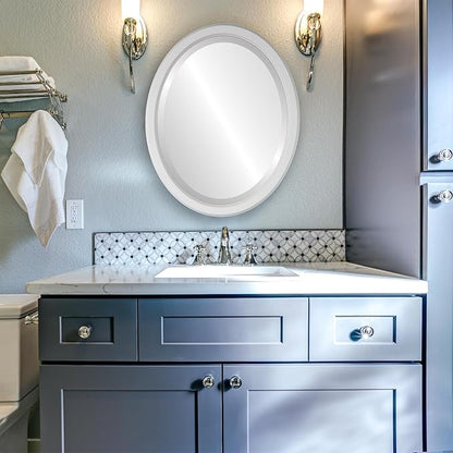 OVALCREST Oval Beveled Wall Mirror for Home Decor - Toronto Style - Linen White - 18" x 14"