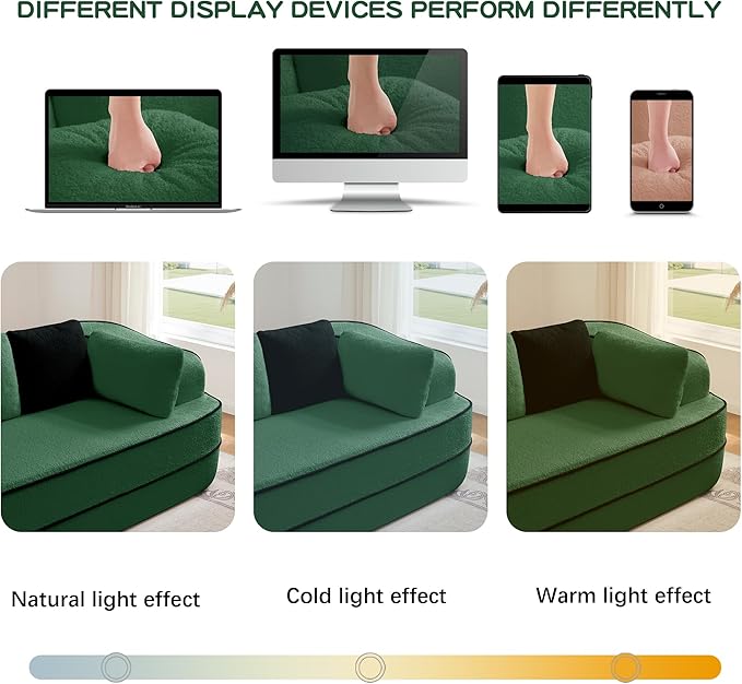Cloud Sectional Sofa Modern Boneless Couch for Living Room, Comfy Deep Seat Comfy Teddy Fabric Double Sofa Chaise No Assembly Required (Green, 77.2" Double Chaise Lounge)
