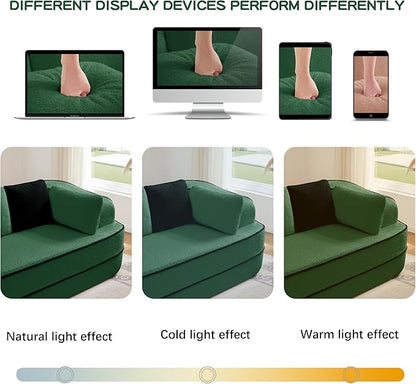 Cloud Sectional Sofa Modern Boneless Couch for Living Room, Comfy Deep Seat Comfy Teddy Fabric Double Sofa Chaise No Assembly Required (Green, 106" L Shape with Left Facing)