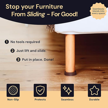 CasterMaster Non Slip Rubber Furniture Cups for Hardwood Floors - 4x4 Brown Round Caster Pads - Heavy Furniture Leg Cups - Set of 4