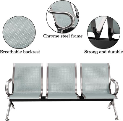 Kinsuite 5-Seat Reception Chair - 2pcs Waiting Room Chairs with Arms & Stainless Steel Frame, Waiting Room Bench, Lobby Chairs for Office Airport Bank Hospital, Silver