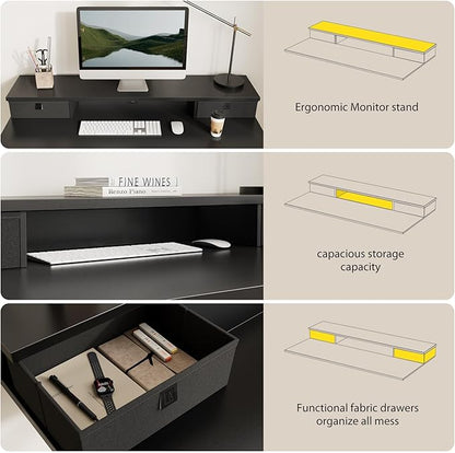 Agilestic 55 x 24 Inches Electric Standing Desk with 2 Storage Drawers, Stand Up Desk Adjustable Height, Sit and Stand Computer Table with Splice Board, Black
