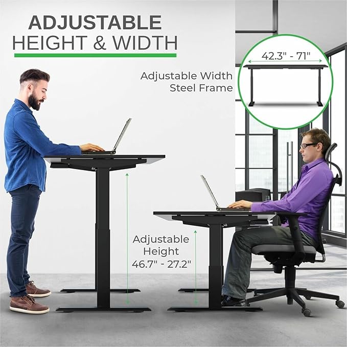 Rise Up Electric Standing Desk Adjustable Height 27-47" Dual Motor One Piece 60x30 Bamboo Large Standing Desk, Sit Stand Desk Rising Desk Home Office