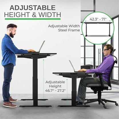 Rise Up Electric Standing Desk Adjustable Height 27-47" Dual Motor One Piece 60x30 Bamboo Large Standing Desk, Sit Stand Desk Rising Desk Home Office