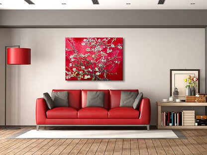 Wieco Art Extra Large Red Almond Blossom Tree Vincent Van Gogh Paintings Reproduction Canvas Prints Wall Art for Home Decor and Wall Decor Classical Flowers Pictures Artwork