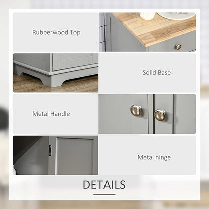HOMCOM Sideboard with Solid Wood Countertop, Modern Kitchen Storage Cabinet, Coffee Bar Cabinet with 3 Drawers, Doors and Adjustable Shelf, Gray