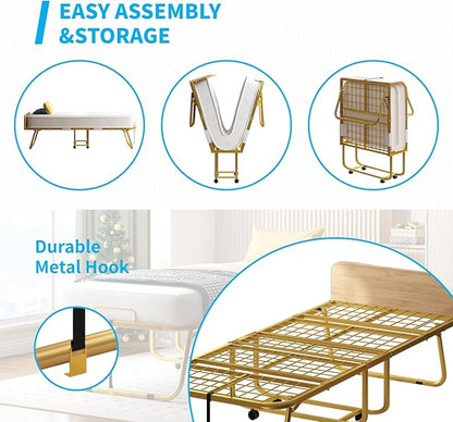Mjkone Folding Bed with 5" Memory Foam Mattress & Upgraded 75x31 Frame Single Portable Guest Bed, Space-Saving Design, Lockable Wheels for Easy Moving, Quick Assembly & Compact Storage