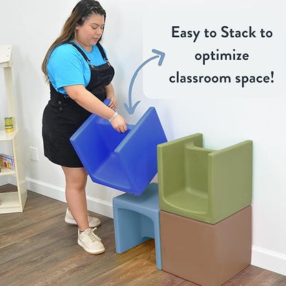 Children's Factory 3-in-1 Cube Chair for Kids, Flexible Seating Classroom Furniture, 1-Pack, Almond