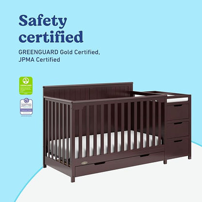 Graco Hadley 5-in-1 Convertible Crib & Changer (Espresso) – GREENGUARD Gold Certified, Fits Standard Crib Mattress, Converts to Toddler Bed and Full Bed, 4 Adjustable Mattress Heights