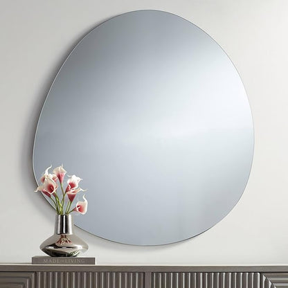 Possini Euro Design Brando Round Decorative Wall Mirror Modern Silver Frameless 37 3/4" Wide for Bedroom Living Room Home House Office Entryway