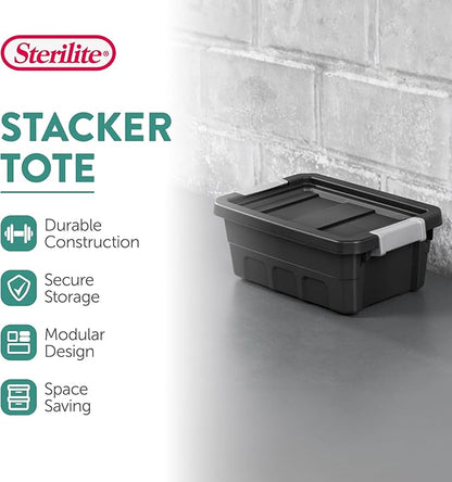 Sterilite 18-Pack Plastic Storage Bins with Lids, Stackable Containers, 4 Gallon, Black