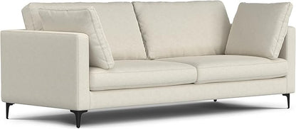 SIMPLIHOME Ava Sofa in 100% Recycled Polyester Tightly Woven Performance Fabric, Cream, 90-inches Wide, Handcrafted Mid-Century Modern Style Sofa for Living Room or Couch for Family Room