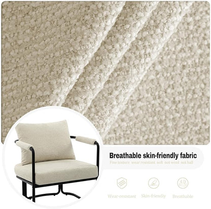 Accent Chairs Set of 2 for Living Room, Mid Century Modern Upholstered Reading Armchairs for Bedroom, Office, with Comfy Chenille Cushion & Metal Frame, Beige Cream