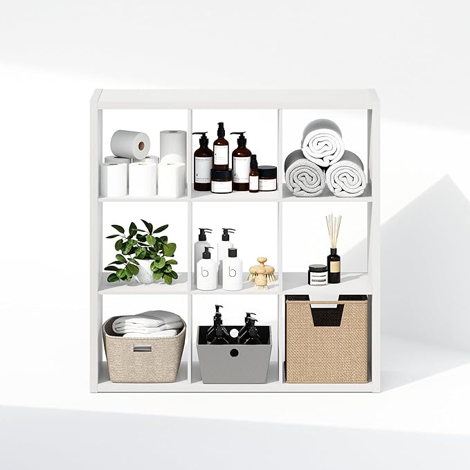 Furinno Cubic Closet Organizers and Storage, 9-Cube Closet Organizer, Open Shelf Closet Storage, Extra Thick Frame for Wardrobe, Bedroom, Living Room, White