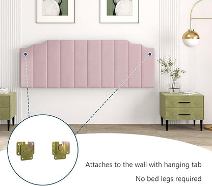 King Size Headboard Only, Velvet Wall Mounted Headboard King for Adjustable Bed Modern Upholstered Head Board Easy Assembly, Pink
