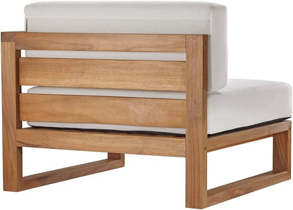 Modway EEI-4256-NAT-WHI-SET Upland Patio Teak Wood 2-Piece Sectional Sofa Loveseat, Natural White