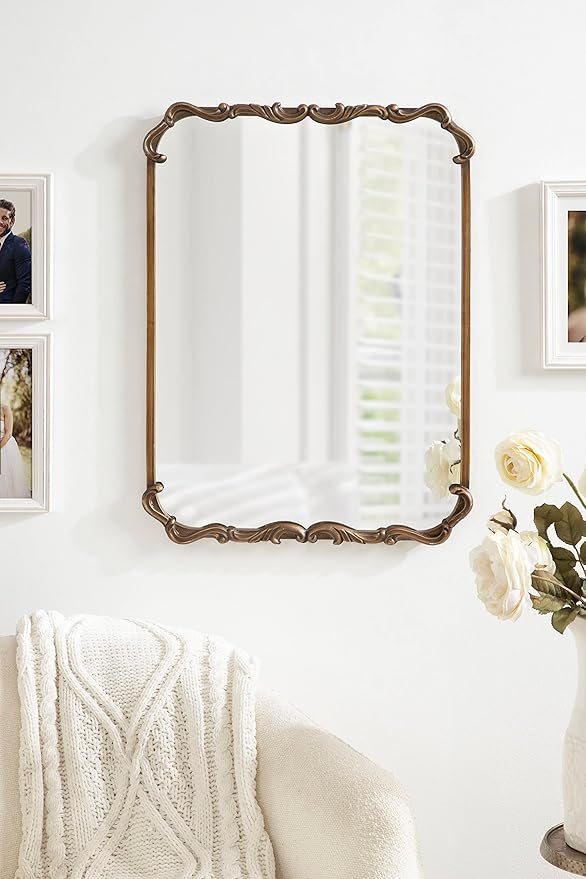Kate and Laurel Brazelton Rounded Rectangle Ornate Traditional Mirror; 20 x 27; Gold; Ornamental Round Rectangular Classic Framed Wall Mirror
