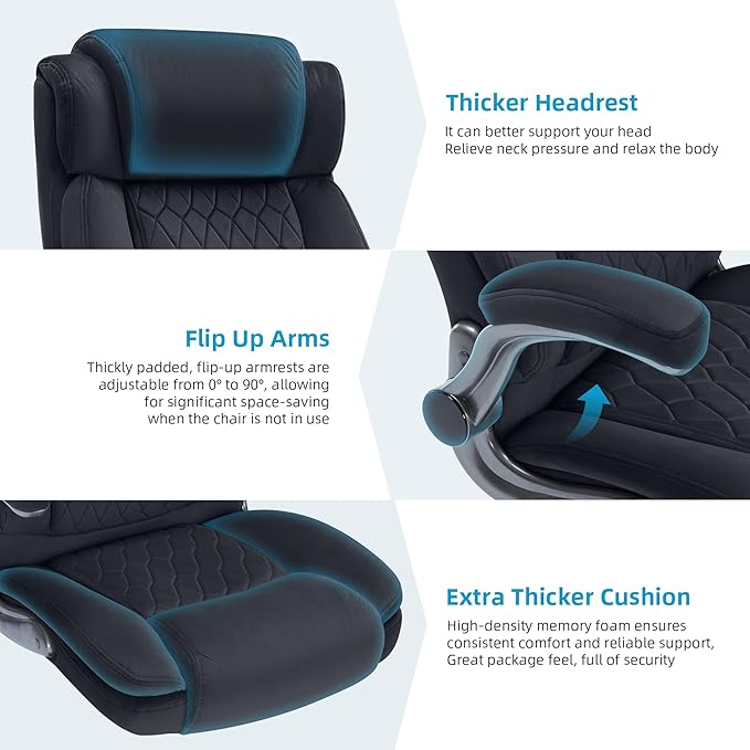 Large High Back Office Chair with Flip Arms- Executive Desk Chair with Locking Wheels, Adjustable Lumbar Support, Ergonomic Breathable Fabric Computer Chair Prevents Cats Scratching