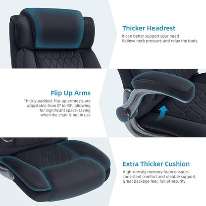 Large High Back Office Chair with Flip Arms- Executive Desk Chair with Locking Wheels, Adjustable Lumbar Support, Ergonomic Breathable Fabric Computer Chair Prevents Cats Scratching
