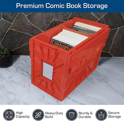 BCW Short Comic Book Bin | Holds 150 Comics | Stackable Plastic Storage | Acid-Free Organizer | Red, Single