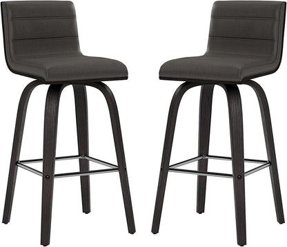 Armen Living Vienna 26" Swivel Counter Stool in Black Wood Finish with Gray Faux Leather - Set of 2