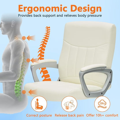 CLATINA Office Computer Desk Chair Executive Mid Back Chair Comfortable Ergonomic Managerial Chair Adjustable PU Leather Home Office Desk Chair Swivel, White 4PK