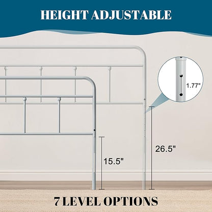 Metal Twin Size Headboard, Sturdy and Durable Iron Headboard Adjustable Height from 34” to 44”, Victorian Vintage Dorm Twin XL Bed Headboards, Farmhouse Head Board, Bed Frame Mount Grey