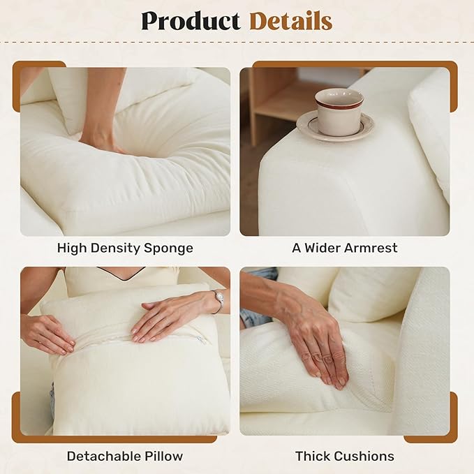 Loveseat Sofa, Cloud Boneless Couches for Living Room, 2 Seater Modular Sectional Sofa,Oversized,Beige Chenille