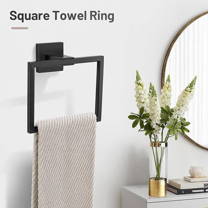 YACVCL Matte Black Bathroom Hardware Set,10 Pieces Towel Bar Set,Towel Holder Set for Bathroom SUS304 Stainless Steel Wall-Mounted Towel Rack Set,23.6 Inch Black Bathroom Accessories