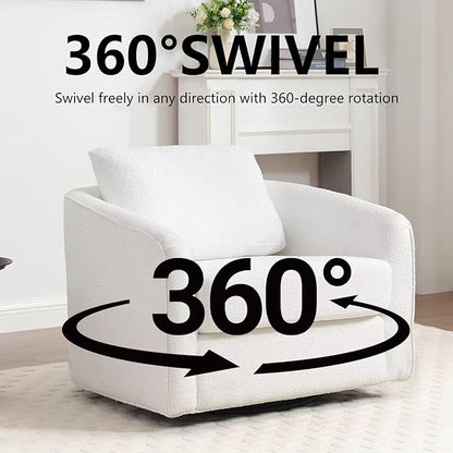MINCETA Accent Chairs Set of 2, 360° Swivel Barrel Chair with High Density Foam, Oversized Reading Chair with Sherpa Teddy Upholstered Armchair for Living Room, Bedroom, Apartment White