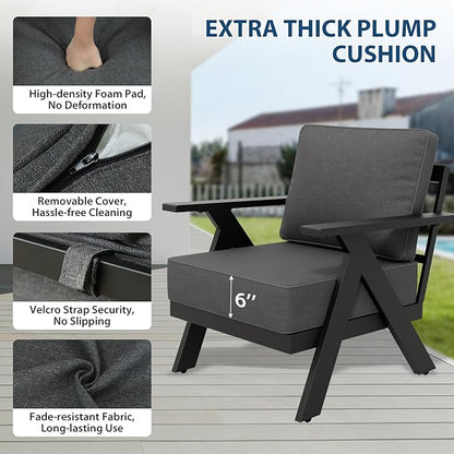 COOS BAY Iron Luxe Modern Outdoor Patio Chairs Set of 2, Lounge Accent Chairs for Backyard, Deck, Porch, Garden, Black/Gray