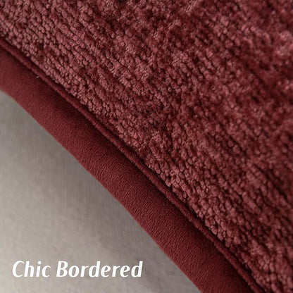 FUTEI Burgundy Chenille Throw Pillow Covers 24x24 Inch Set of 2,Soft Cozy Bound Edge Design European Cushion Cover,Home Decor for Couch Bed Living Room