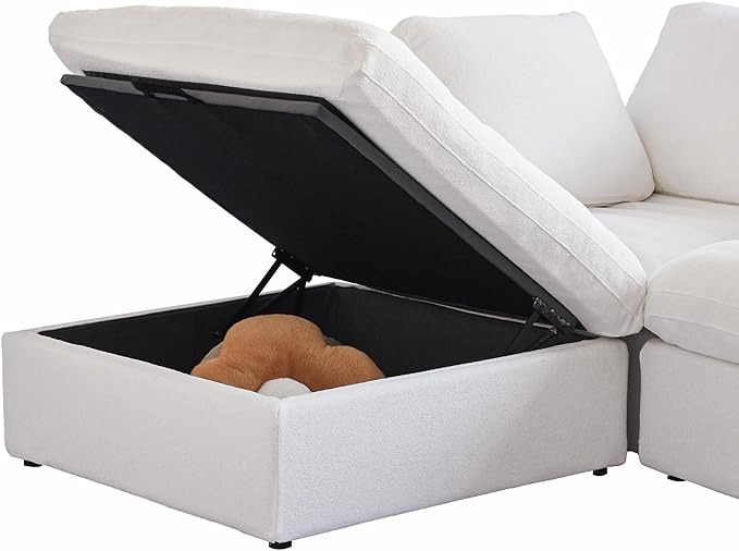 Cloud Couch Modular Sectional Sofa with Storage Ottoman,L Shaped Couch for Living Room,120.45inch Down Filled 4 Seater Convertible Sectional Sofas,Covers Washable&Replaceable (White)