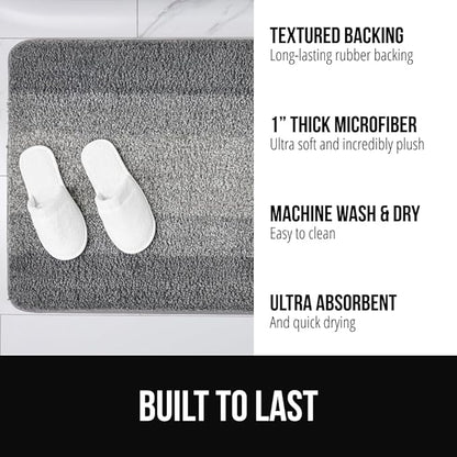 GORILLA GRIP Ultra Soft Plush Bathroom Rugs with Textured Rubber Backing, 34 x 24 Absorbent Quick Dry Bath Mat, Machine Washable Shower Mats, Home Décor Accessories Bathmat Rug Essentials, Grey