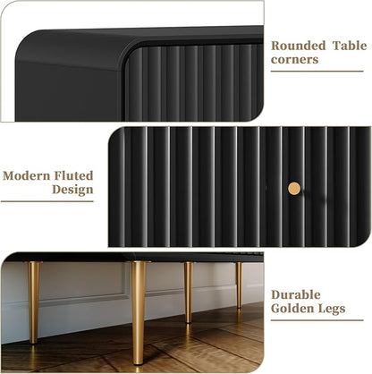 HLR Black Dresser for Bedroom,48'' Wide Wood Chests of Drawers,Modern Fluted 6 Drawer Dresser with Gold Metal Handles,Clothes Deep Drawer Dressers Storage for Living Room,Hallway