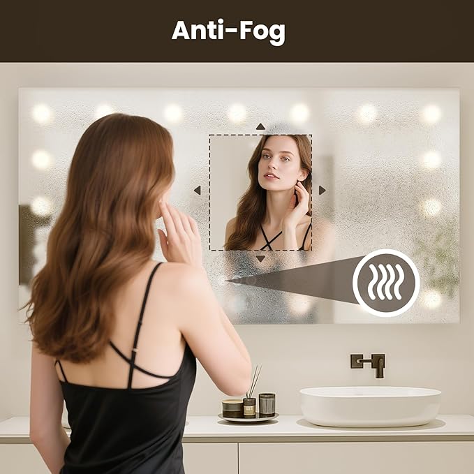 WTTY LED Bathroom Mirror with Lights 84"x32" Hollywood Wall-Mounted Mirror with 3 Color Temperatures, Stepless Dimmable Bulbs, Anti-Fog & Shatter-Proof