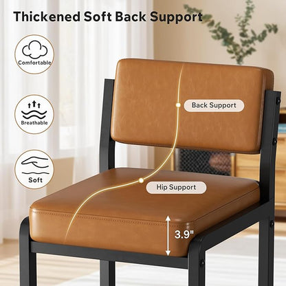 Counter Stools Set of 4, Faux Leather Bar Height Stools with High Back and Metal Legs, Upholstered Bar Chairs, 26" Modern Barstools for Kitchen Island, Caramel
