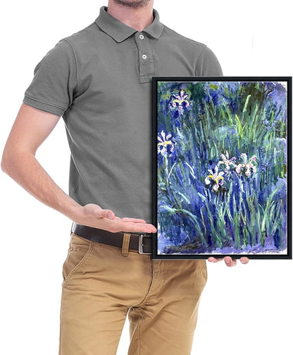 Wieco Art Framed Canvas Wall Art Irises by Claude Monet Oil Paintings Reproduction Landscape Pictures Artwork on Canvas Art Prints for Living Room Decorations and Wall Decor