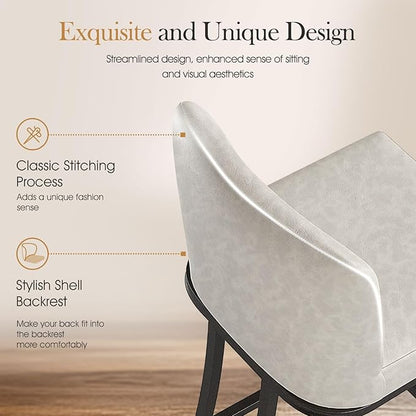 Sophia & William Counter Stool Set of 2, 24" Bar Stools with Back, Faux Leather Upholstered, 330lbs, Light Grey