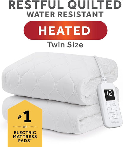 Sunbeam Restful Quilted Water Resistant Heated Mattress Pad - Twin