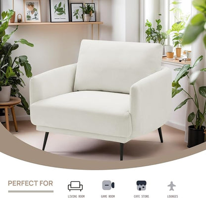 Mid-Century Accent Chair,Modern Oversized Armchair for Living Room,Comfy Upholstered Reading Accent Chairs for Bedroom,Single Sofa Chair (White-1PACK)