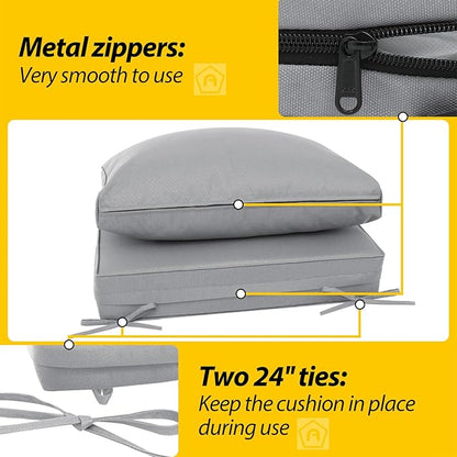 AAAAAcessories Outdoor Deep Seat Cushions, Waterproof, Fade-Resistant Patio Furniture Replacement Cushions, 25.5" x 25.5" x 5" + 25.5" x 13.5", Gray