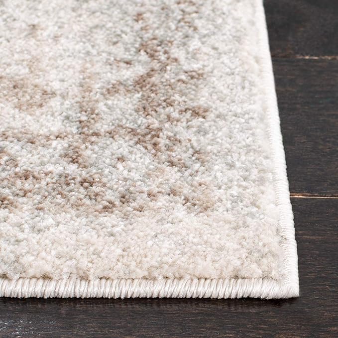 SAFAVIEH Evoke Collection Area Rug - 9' Round, Ivory & Taupe, Distressed Design, Non-Shedding & Easy to Clean, Ideal for Living Room, Bedroom, Dining Space (EVK256E)