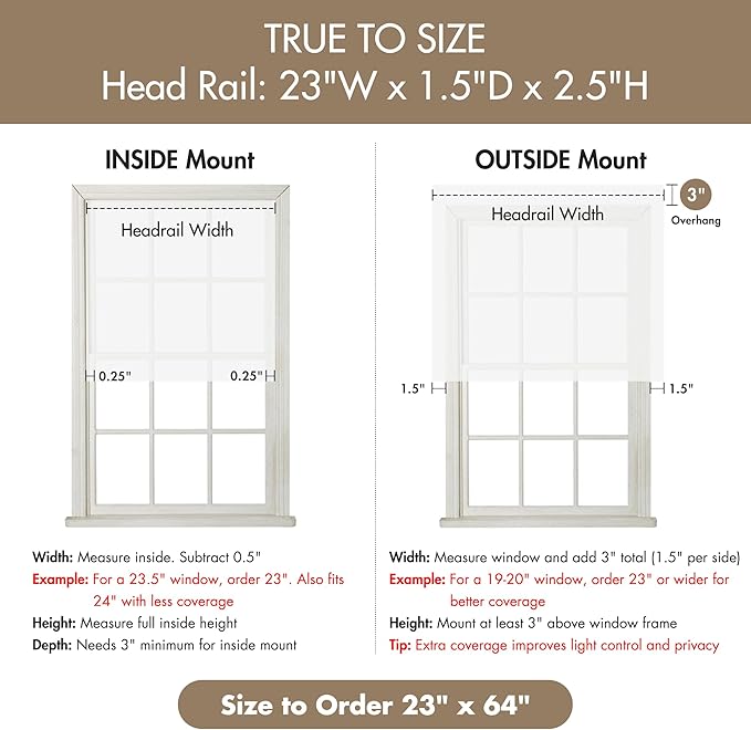 Madison Park Galen Matte White Cordless Roman Shades - Fabric Privacy Single Panel Darkening, Energy Efficient, Thermal Insulated Window Blind Treatment, for Home, Living Room Decor, 23" W x 64" H