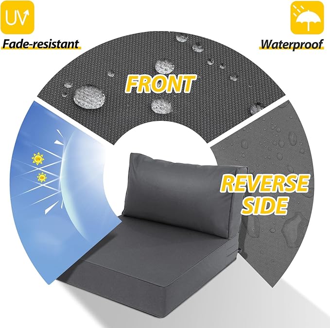 AAAAAcessories Outdoor Deep Seat Cushions, Waterproof, Fade-Resistant Patio Furniture Replacement Cushions, 24" x 24" x 5" + 24" x 13.5", Set of 4, Dark Gray