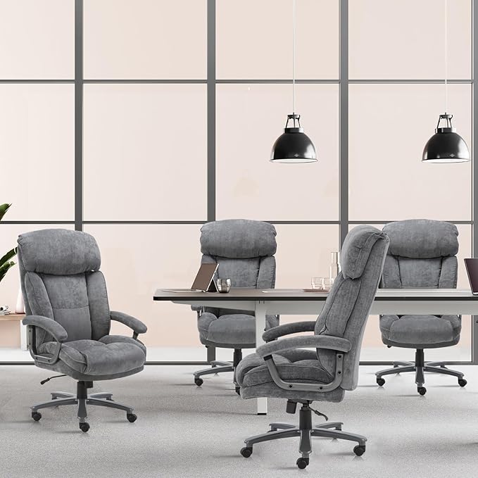 CLATINA Big and Tall Executive Office Chair, Extra Wide Seat, 800 LBS Capacity Heavy Duty Ergonomic Cloth Desk Chair with Wheels and Padded Armrests, High Back Fabric Computer Task Chair, Grey
