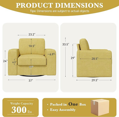 Swivel Accent Sofa Chair Set of 4, Modern Comfy Oversized Upholstered Cushion Back Armchair in Linen 1pcs for Living Room, Bedroom, Reading Room(Yellow)