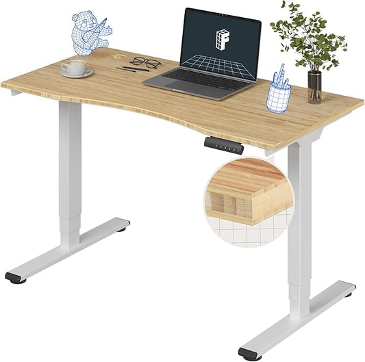 FlexiSpot E6 Bamboo 3-Stage Dual Motor Electric Standing Desk 48 x 24 Sit Stand Up Desk, Holds 220 lbs, Adjustable Height w/ Memory Presets, Solid Bamboo Curved Desktop & White Frame, Ships in 2 Boxes